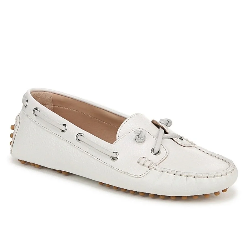Veronica Beard Jia Boater White Leather Boat Shoes Driving Mocs Womens 5M NEW